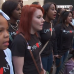 Children from The Harmony Project performing on Broadway in New York City